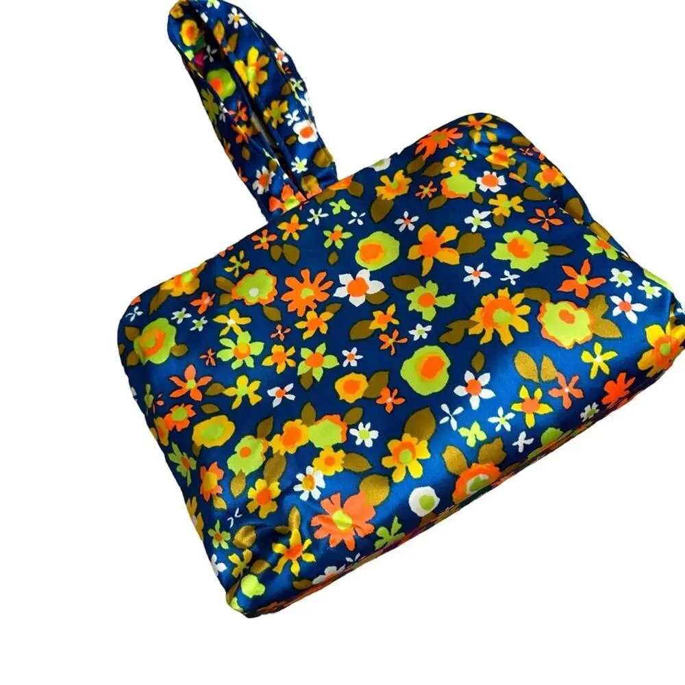 Vintage 60's Celebrity Satin Floral Retro Weekend Toiletry Travel Kit with Jars